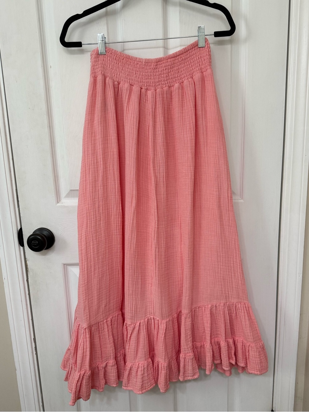 American Eagle High Waisted Smocked Cotton Gauze Maxi Skirt Pink Medium - Picture 4 of 10